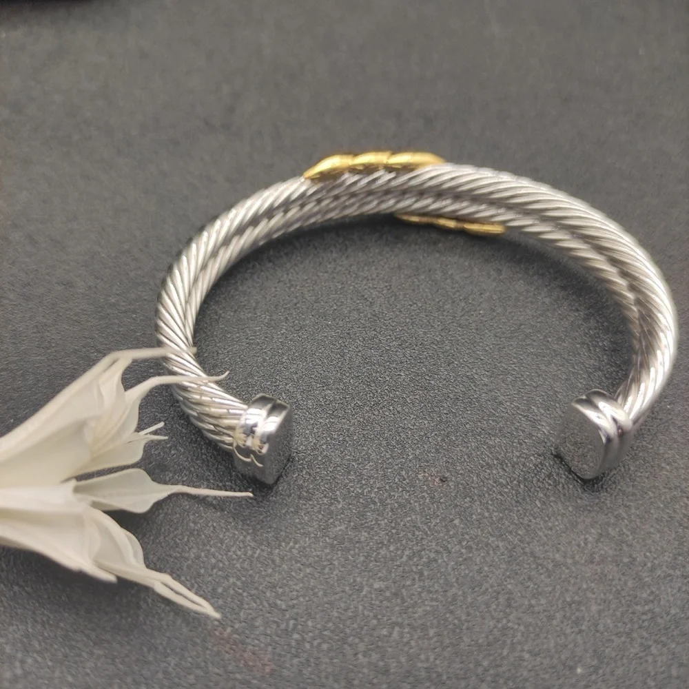 David Yurman Two-Tone Twisted Cable Cuff in Silver and Gold